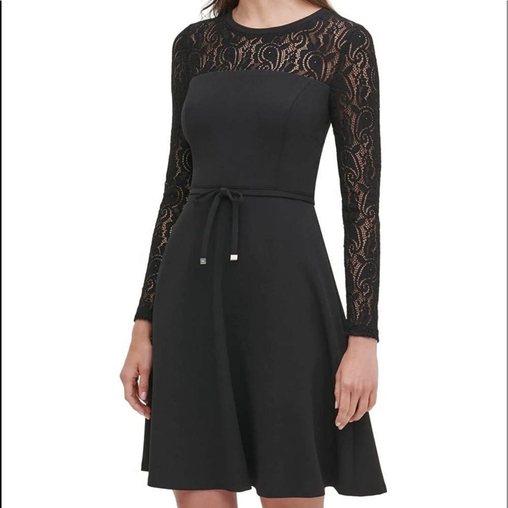 Tommy Hilfiger Lace Sleeve Fit and Flare Dress - Picture 2 of 5